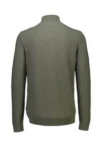 Hellgrüner, strukturierter Pullover mit hohem Kragen sowie gerippten Bündchen und Saum. Verfügt über ein einfaches, funktionales Design.