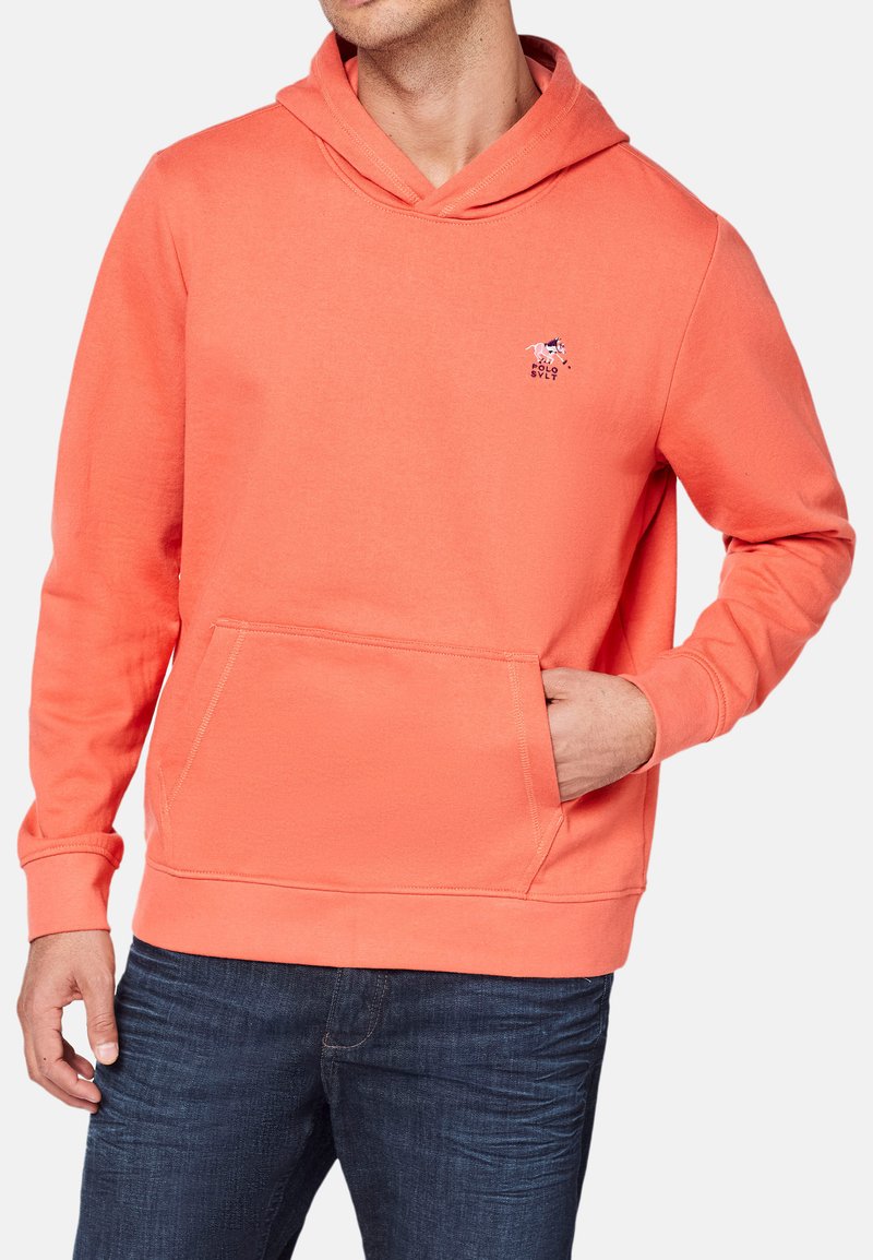 Koronowa bluza z kapturem z przednią kieszenią, sznurkiem ściągającym w kapturze oraz haftowanym logo. Wykonana z miękkiego materiału, ma swobodny krój oraz ściągacze na mankietach. Charakteryzuje się minimalistycznym designem.