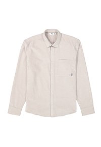 Lichtbeige langetermijnshirt gemaakt van textuurstof, met een button-down kraag, een borstzak en een gebogen zoom.