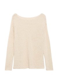 Pull léger tricoté de couleur crème avec manches longues, encolure large et motif texturé ouvert. Ourlet droit, coupe décontractée.