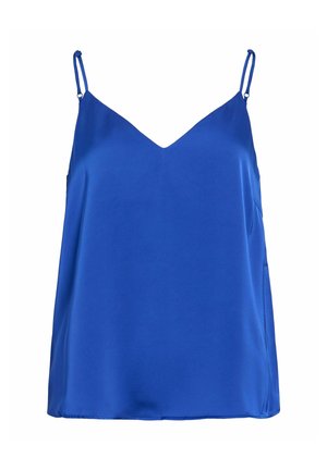 Saténový kobaltovo modrý top na tenkých nastaviteľných ramienkach s výstrihom do V.
