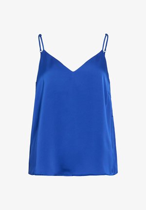 Saténový kobaltovo modrý top na tenkých nastaviteľných ramienkach s výstrihom do V.