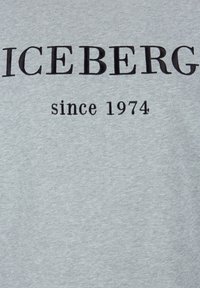 Camiseta de algodón gris con texto negro que dice "ICEBERG" y "desde 1974". Textura suave con un clásico escote redondo.