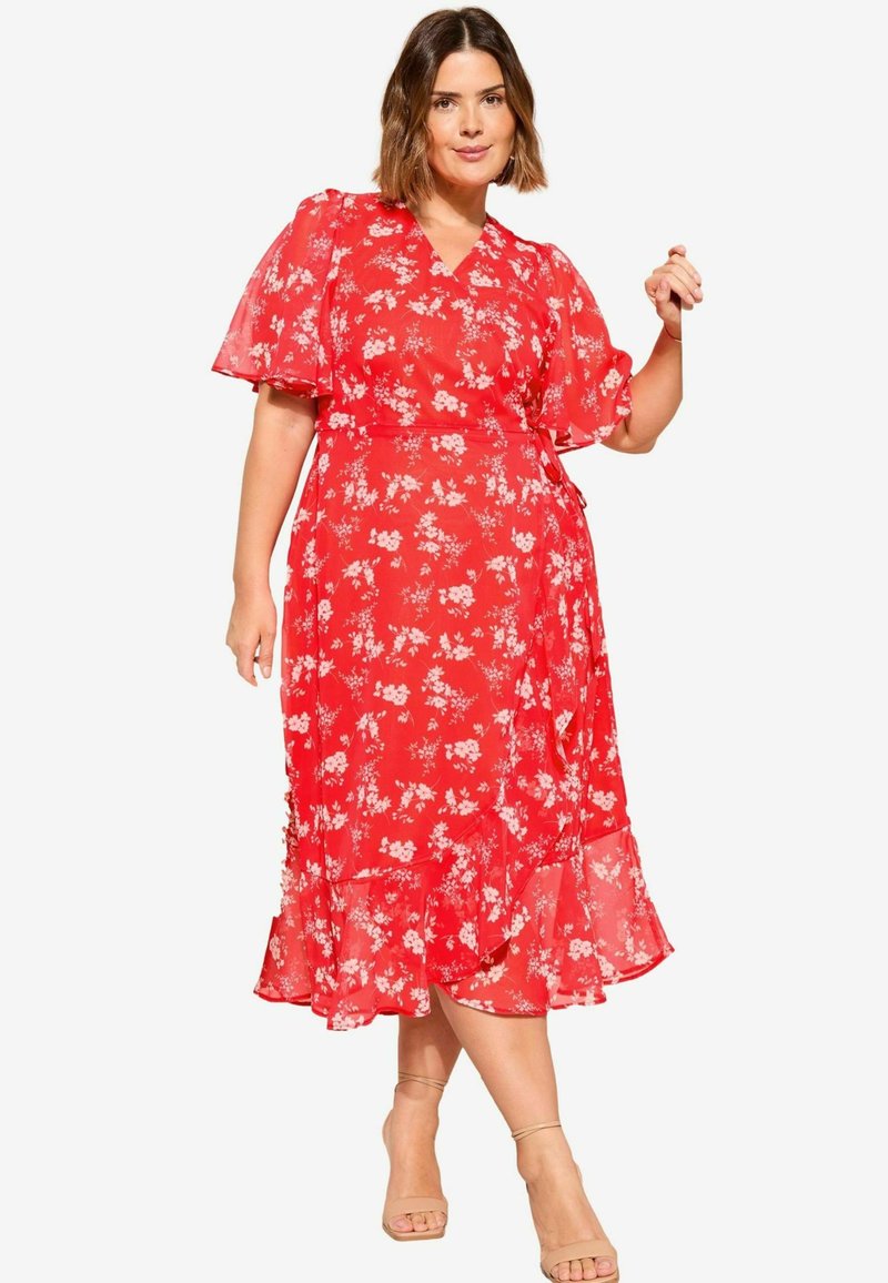 Curves Like These FLUTTER SLEEVE WRAP REGULAR FIT - Päevakleit - red