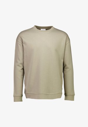 Sudadera beige con cuello redondo, mangas largas y puños acanalados. Fabricada en un tejido suave, presenta un diseño limpio sin patrones.