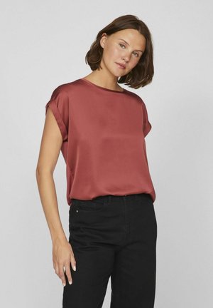 VILA VIELLETTE S/S SATIN TOP - NOOS - T-shirt basique - marsala