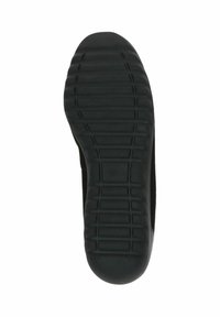 Suola di scarpa in gomma nera con superficie testurizzata, caratterizzata da una serie di scanalature orizzontali e verticali per un migliore grip e trazione.