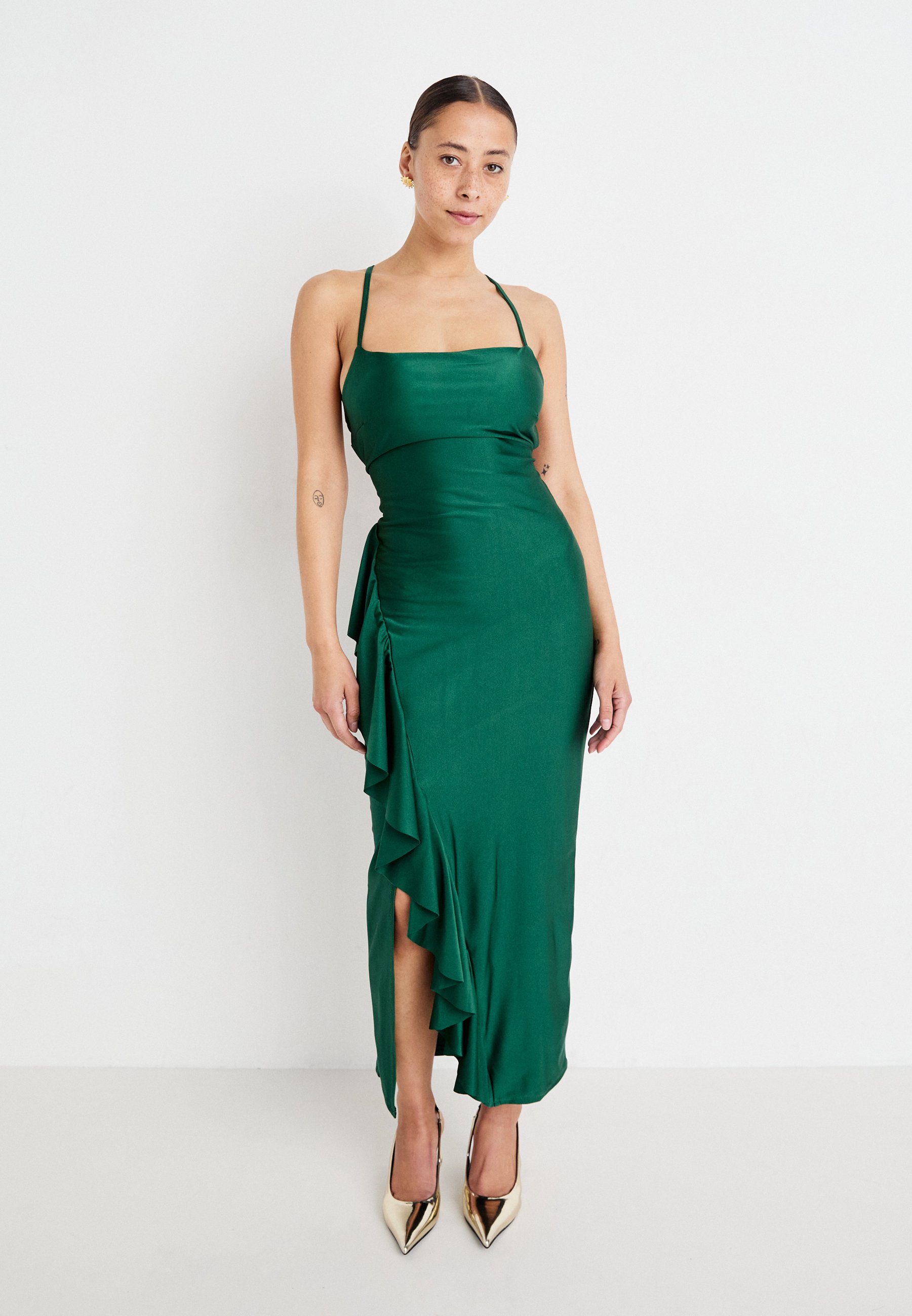 green maxi ruffle dress Suki Green Floral Embellished Maxi Dress – Frock and Frill main image 1