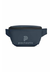 Navy blauwe etui gemaakt van glad materiaal, voorzien van een zwarte rits en een zijschoen. Toont het "pactastic" logo in lichtgrijs.