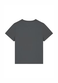Donkergrijze t-shirt met korte mouwen, voorzien van een klassieke ronde hals en vlakke naden, met een gladde, zachte stofstructuur.