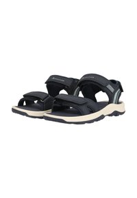 Marina sandaler med justerbara Velcro-remmar, vadderad sula och beige gummisulor. Utrustad med logotyp och mönstrade sidodetaljer.