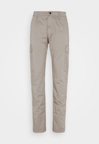 Beige cargo kalhoty se straight leg střihem, které mají boční kapsy a zapínání na knoflík. Vyrobeno z odolné bavlněné tkaniny.