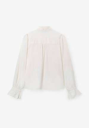 Witte blouse met lange mouwen, voorzien van een knoopkraag, geplooid rugdetail en gerimpelde manchetten. Glad stof met een eenvoudige uitstraling.