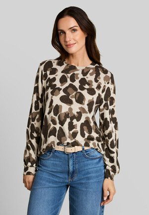 TOM TAILOR, TOM TAILOR T-SHIRT COSY LANGARMSHIRT MIT MUSTER - Pullover - beige melange brown leo print