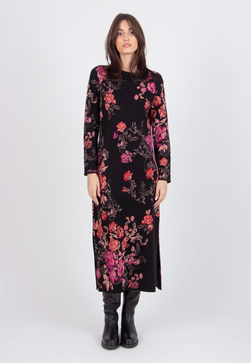 Robe Tricotée IVKO Marron à Motif Jacquard Pétales - Taille Normale - Neuf Avec Étiquettes