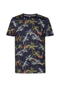 Námornická krátká tričko s krátkým rukávem s potiskem tropické palmy a kytary. Vyrobeno z měkkého materiálu s designem kulatého výstřihu.
