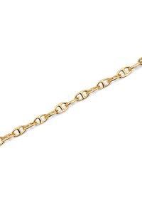 Chaine en or composée de maillons ovales, présentant des surfaces lisses et une finition polie, avec une couleur et un design cohérents tout au long.