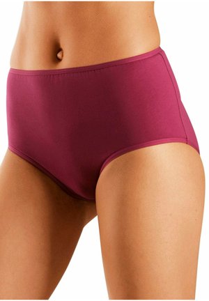 Hohe Bikini-Hose in einem tiefen Burgunderrot, aus glattem Stoff mit nahtlosen Kanten, mit einem klassischen Schnitt für einen bequemen Sitz.