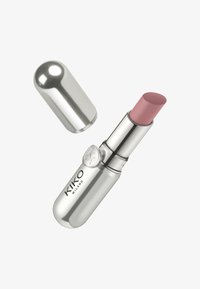 Tubo argento di rossetto KIKO Milano con il tappo rimosso, che mostra una tonalità di rosa tenue.