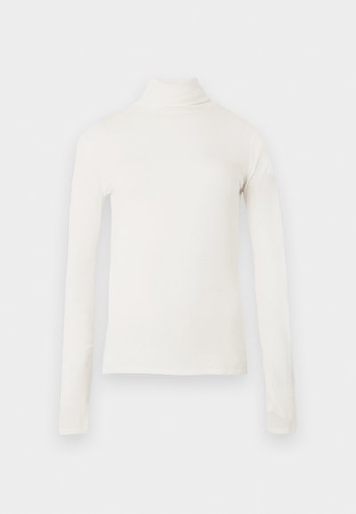 Μπλουζάκι με μακριά μανίκια και ψηλό λαιμό σε εκρού χρώμα, κατασκευασμένο από μαλακό ύφασμα. Διαθέτει εφαρμοστή γραμμή και ψηλό λαιμόκοψη. Ομαλή υφή χωρίς σχέδια.