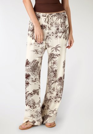 Terranova, PANTALONI WIDE LEG CON STAMPA PALME - Pantaloni - var avorio