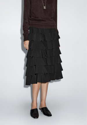 RUFFLED MIDI - A-lijn rok - black