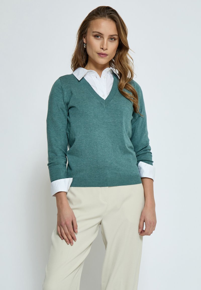 Minus MIMILLA 3/4 SLEEVE KNIT PULLOVER - Pulover - sea mist melange