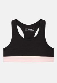 Μαύρο αθλητικό crop top από βαμβάκι με σχέδιο racerback και οριζόντιες ρίγες σε ανοιχτό ροζ και παστέλ μπλε στη χαμηλή ταινία.