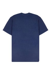 Camiseta de manga corta de color azul marino, fabricada en algodón suave, con un diseño simple, cuello redondo y sin gráficos ni adornos visibles.