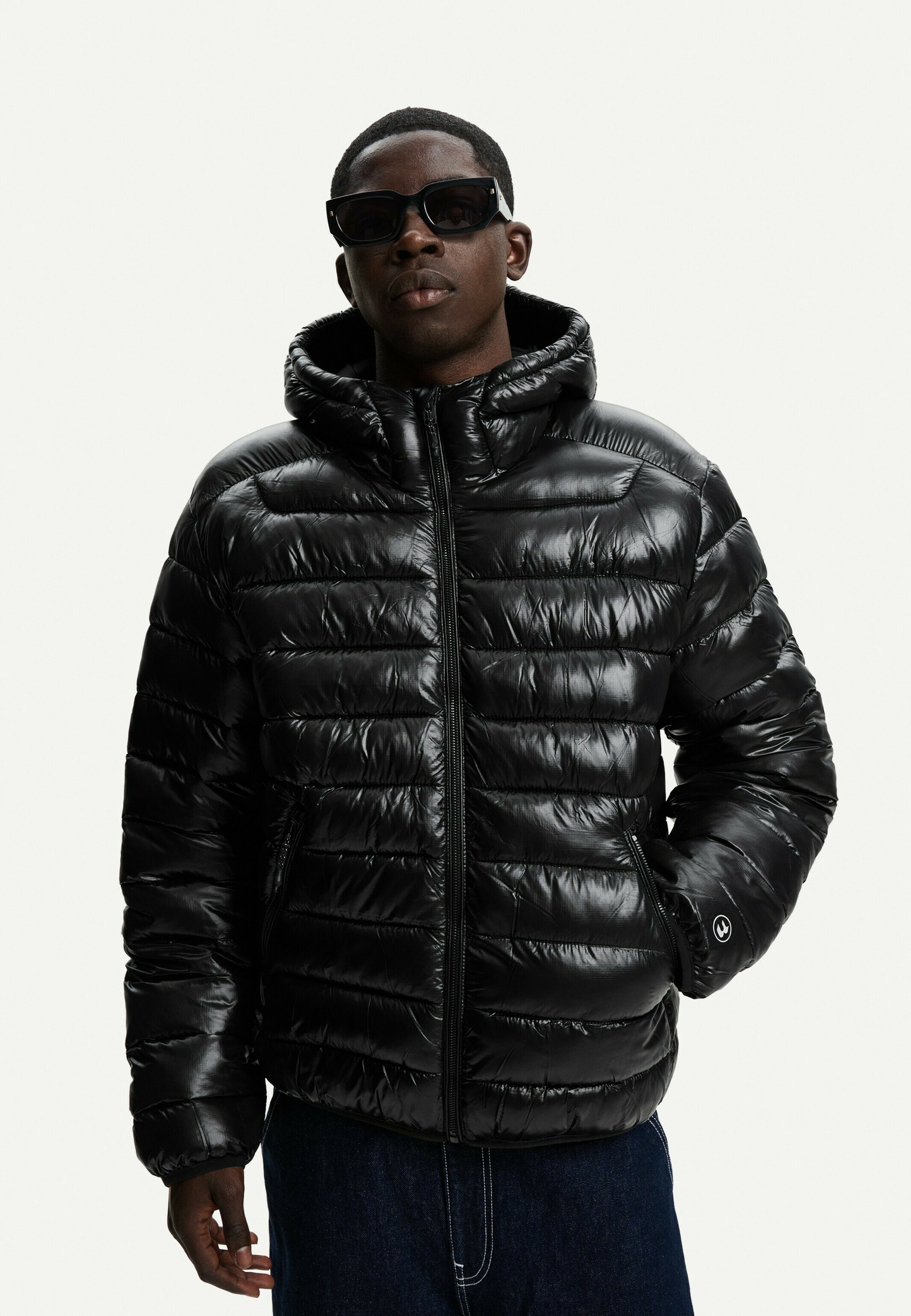 Hooded Puffer Bershka Karierte Jacke Herren Wattierte Jacke