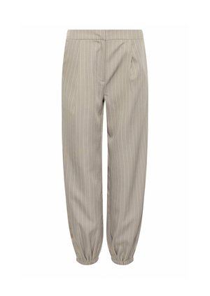 Beige pinstripe bukser med elasticerede manchetter og sidelommer, designet til en afslappet pasform.