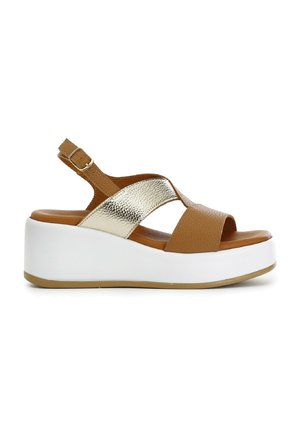 Sandalen met plateauzool - cuoio