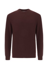 Rudas raukšlėtas megztinis su apvalia apykakle ir ilgomis rankovėmis. Savybė - tekstūruotas audinys ir laisvas siluetas.