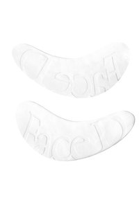 White silicone face mask pads shaped like crescent moons, featuring embossed text reading "Face D" for fit and comfort. Smooth texture.