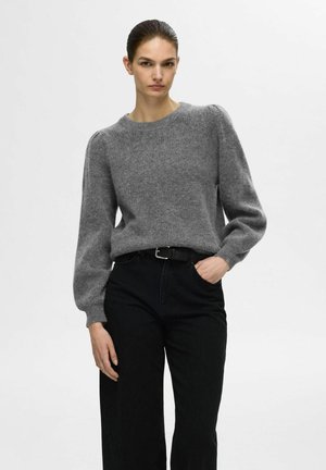 Selected, Knitted Wool Blend - Svetrík - medium grey melange