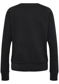 Svart sweatshirt med långa ärmar, rund halsringning, ribbade manschetter och fåll. Tillverkad av mjukt tyg med en slät yta och minimalistisk design.