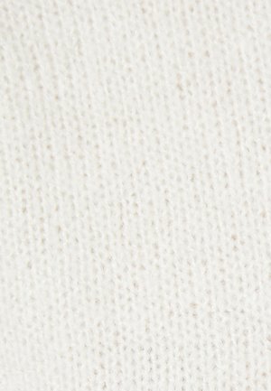 Gebreide stof in een zachte, gebroken witte kleur; heeft een strakke, gelijkmatige textuur met subtiele variaties in draaddikte.