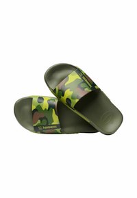 Infradito camouflage verde e marrone con superficie testurizzata, logo Havaianas e soletta imbottita per il massimo comfort.