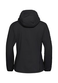 Zwarte, capuchonjack gemaakt van een soepel, duurzaam materiaal. Heeft een getailleerde vorm en lange mouwen met een lichte rek voor extra comfort.