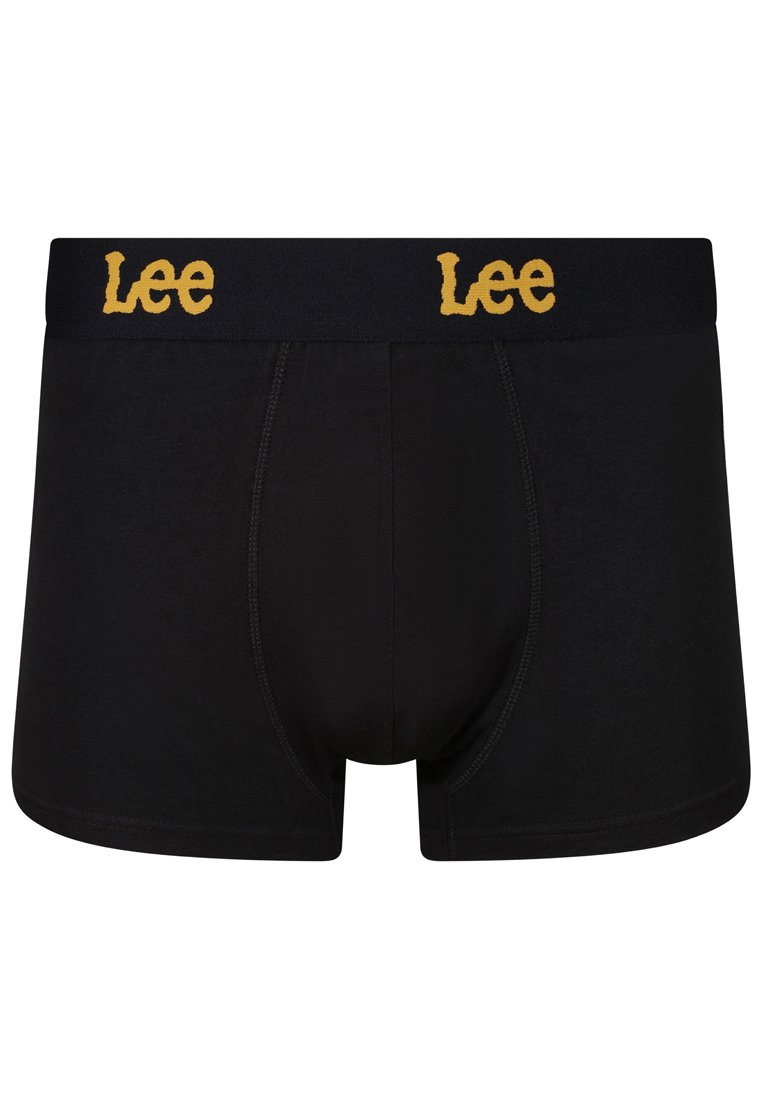 Czarne bawełniane boxerki z teksturowanym pasem w talii, z żółtym logo "Lee", zaprojektowane dla komfortu i dopasowanego kroju.