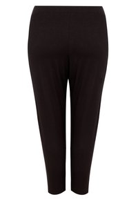 Musta leggingsit, joissa on sileä ja joustava kangas. Suunniteltu keskikorkealla vyötäröllä ja kapenevilla lahkeilla, tarjoamalla muotoiltu siluetti.