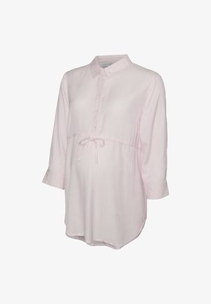 Heledad roosa ja valget triibuline särk krae, nupuvajutuse esiosa, 3/4 varrukad ja paeltega taljes. Pehme kangas ja mugav lõige.