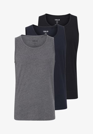 Tris marškinių liemenių pilkos, tamsiai mėlynos ir juodos spalvos. Pagaminti iš medvilnės, turi apvalius iškirpimus ir tiesias siūles. Lygus paviršius, be raštų.