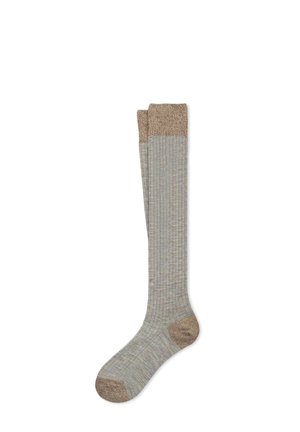 Calze fino al ginocchio con un design a coste di un grigio chiaro e una fascia in tan strutturata e in contrasto nella parte superiore, oltre a sezioni reinforce per le punte e i talloni.