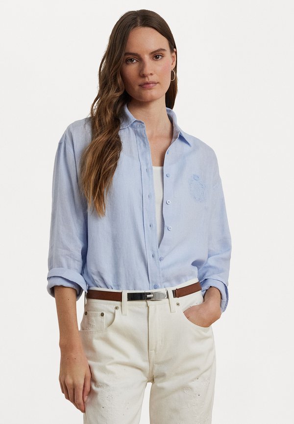 OVERSIZE FLORAL LOGO LINEN SHIRT - Button-down blouse