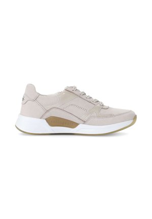 Beige and white sneaker with textured sole, lace-up closure, and "rollingsoft" branding on the side midsole.