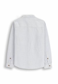 Jasnoszara koszula z długim rękawem o teksturowanej tkaninie, z kołnierzykiem zapinanym na guziki i mankietami z guzikami. Posiada wzór yoke na plecach.