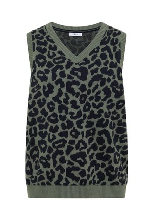 Cecil, SLEEVELESS JUMPER WITH V-NECK AND LEOPARD PRINT - Top - dried olive green