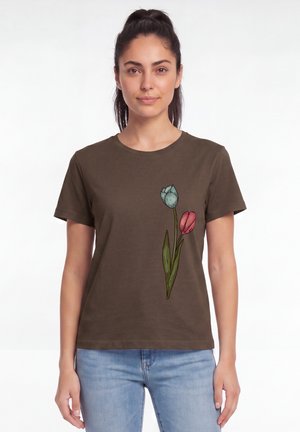 watapparel, BLUME IN WASSERFARBE 05 - T-shirt print - mocha