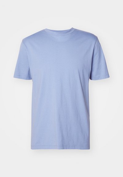 Light blue cotton t-shirt with short sleeves, crew neckline, and a smooth texture. No patterns or visible hardware. Minimalistic design.